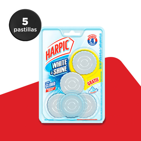 Harpic® Pastilla para tanque sin cloro, White & Shine - 5 pz.