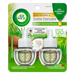 Air Wick® Aromatizante de Ambiente, Serene Coconut Breeze - 2 Repuestos de 20 ml c/u.