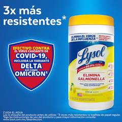 Lysol® Toallitas Desinfectantes para Superficies Citrus - 80 toallitas.