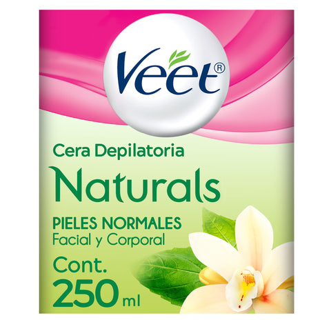 Veet® Cera depilatoria Naturals facial y corporal, Piel Normal - 250 ml.