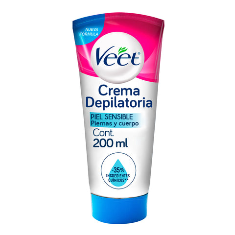 Veet® Crema depilatoria corporal, Piel Sensible - 200 ml.