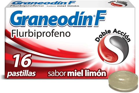 Graneodín® F con Flurbiprofeno sabor Miel & Limón - Caja con 16 pastillas.