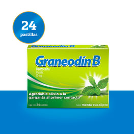 Graneodín® B con Benzocaína sabor Menta/Eucalipto - Caja con 24 pastillas