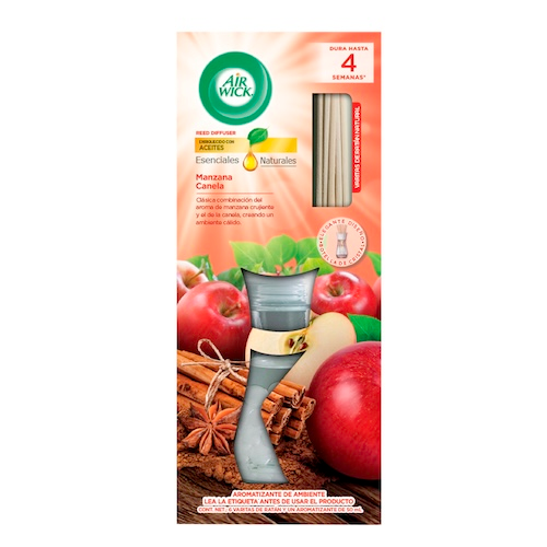 Air Wick® Reed Diffuser Aromatizante de Ambiente, Manzana & Canela - 6 varitas y 50 ml.