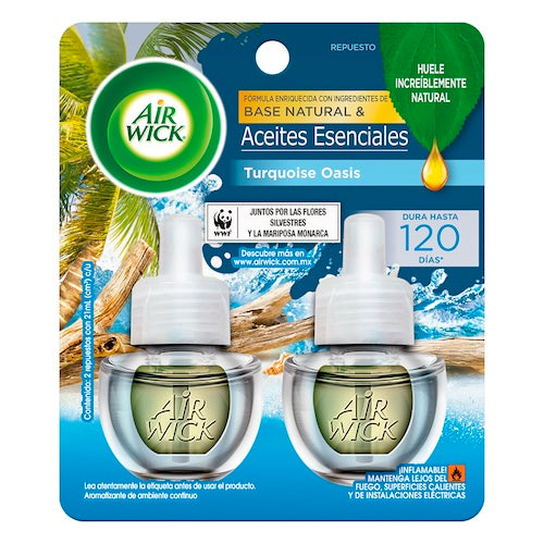Air Wick® Aromatizante de Ambiente, Turquoise Oasis - 2 Repuestos de 20 ml c/u.
