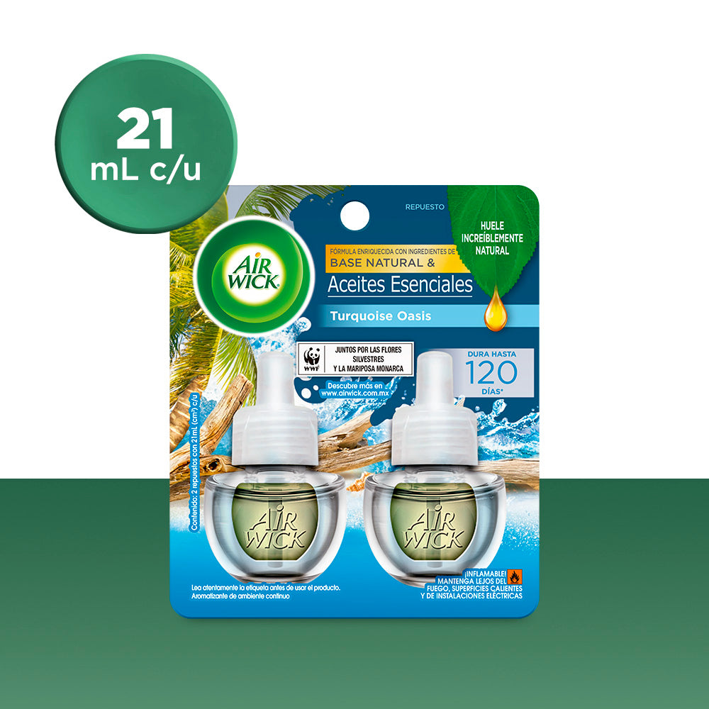 Air Wick® Aromatizante de Ambiente, Turquoise Oasis - 2 Repuestos de 20 ml c/u.
