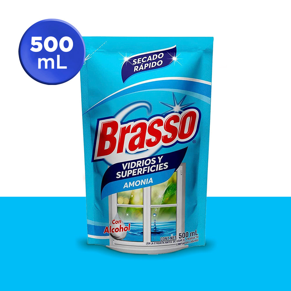 Brasso® Limpiador Vidrios y Superficies, Amonia - Repuesto 500 ml.