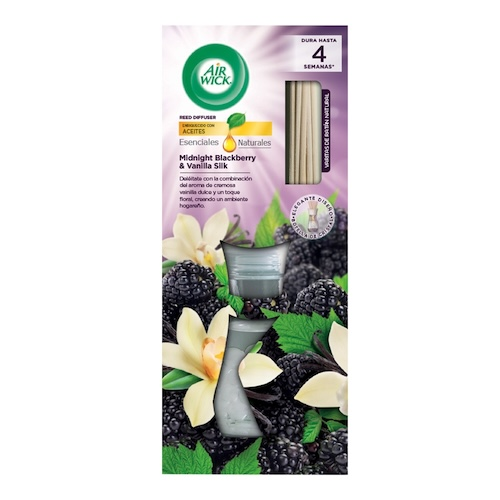 Air Wick® Reed Diffuser Aromatizante de Ambiente, Midnight Blackberry & Vanilla Silk- 6 varitas y 50 ml.