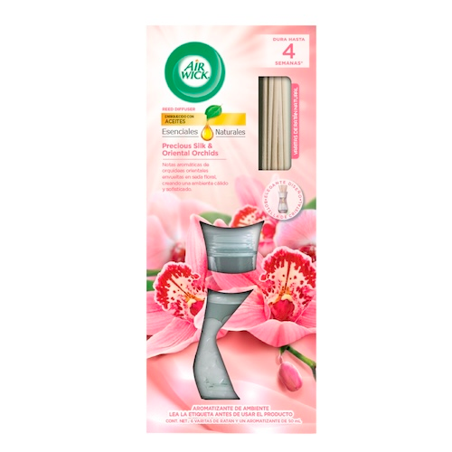 Air Wick® Reed Diffuser Aromatizante de Ambiente, Precious Silk & Oriental Orchids - 6 varitas y 50 ml.