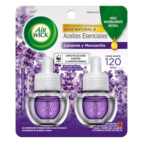 Air Wick® Aromatizante de Ambiente, Lavanda & Manzanilla - 2 Repuestos de 20 ml c/u.