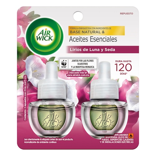 Air Wick® Aromatizante de Ambiente, Lirios de Luna & Seda - 2 Repuestos de 20 ml c/u.