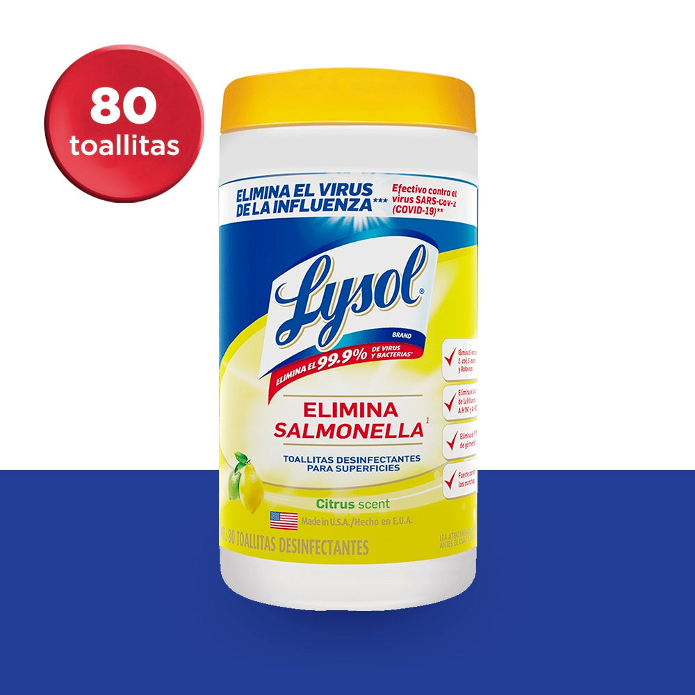 Lysol®  Toallitas Desinfectantes para Superficies Citrus, 80 Toallitas
