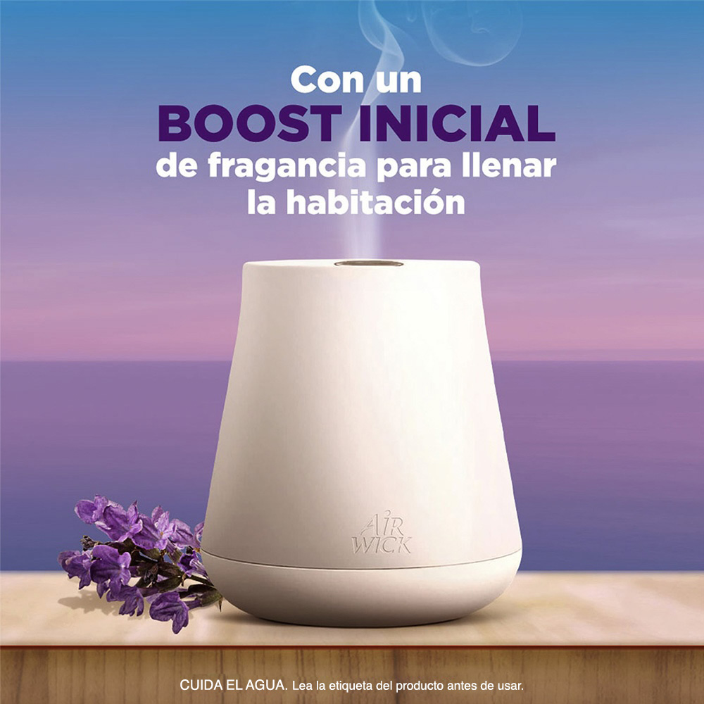 Air Wick® Vaporizador Essential Mist®, Lavanda Relajante - 1 Difusor + 1 repuesto 20 ml.