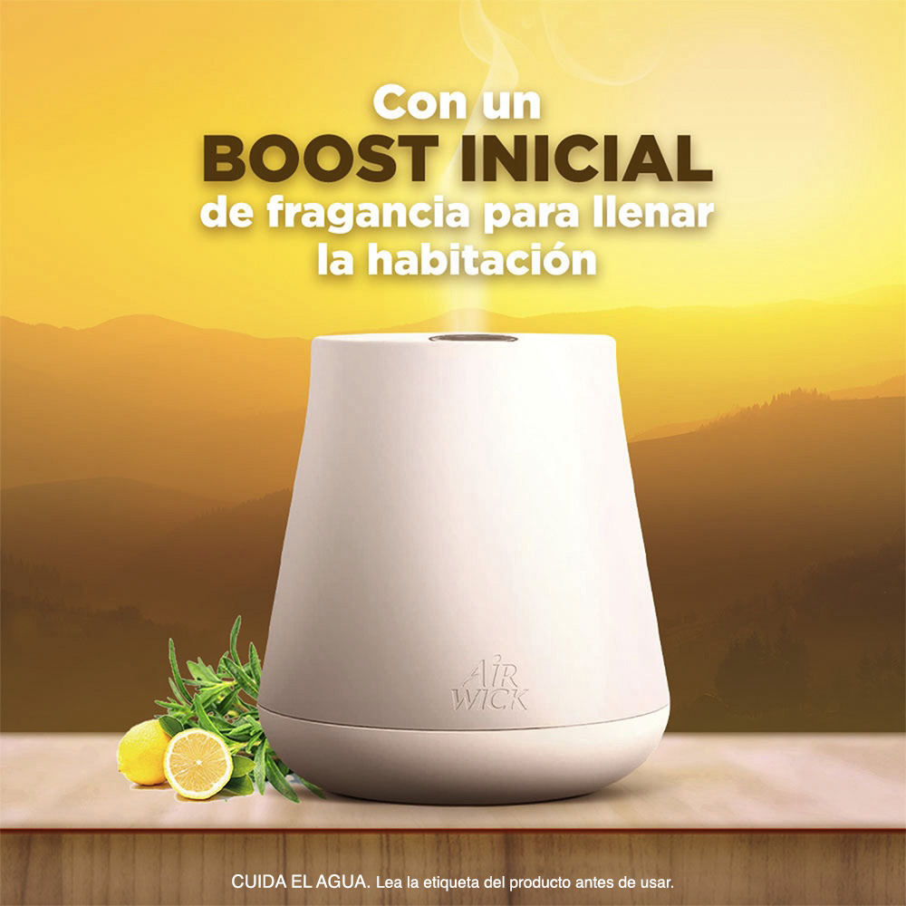 Air Wick® Vaporizador Essential Mist®, Tomillo & Limón - 1 Difusor + 1 repuesto 20 ml.