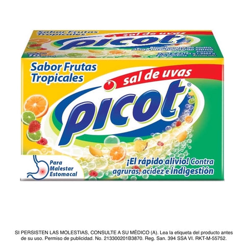 Picot® Sal de Uvas, sabor Frutos Tropicales - Caja con 10 sobres.