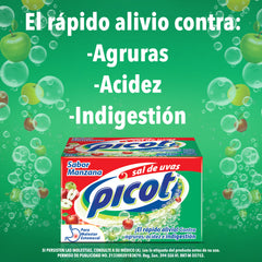 Picot® Sal de Uvas, sabor Manzana - Caja con 10 sobres.