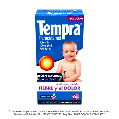 Tempra® Solución Pediátrica, Sabor Uva - Pack de 2 frascos con 30 ml