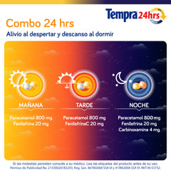 Tempra® 24 Hrs Gripa y Resfriado, Caja con 12 tabletas.