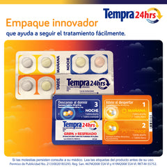 Tempra® 24 Hrs Gripa y Resfriado, Caja con 12 tabletas.