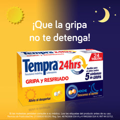 Tempra® 24 Hrs Gripa y Resfriado, Caja con 12 tabletas.