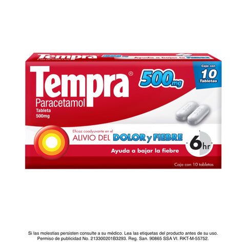 Tempra® Paracetamol, Caja con 10 tabletas - 500 mg.