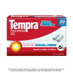 Tempra® Paracetamol, Caja con 20 tabletas - 500 mg.