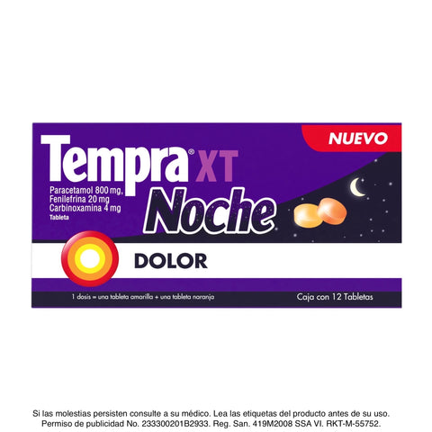 Tempra® XT Noche, Caja con 12 tabletas.